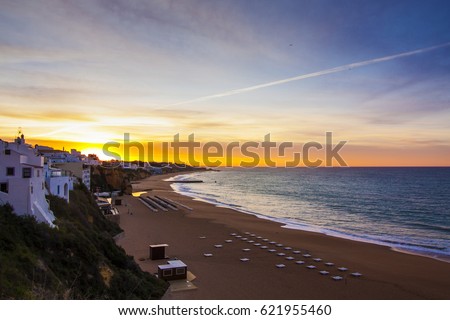 Sunrise over the beach in Albufeira, Algarve, Portugal