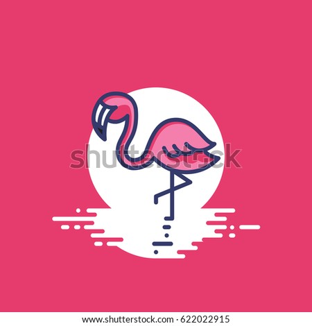 Illustration about animals. Colorful outline icon of a flamingo