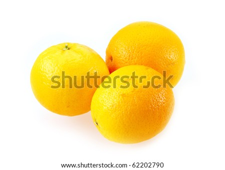 Three Oranges on white background with copy space