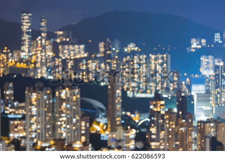 City apartment blurred bokeh light on high hill, abstract background