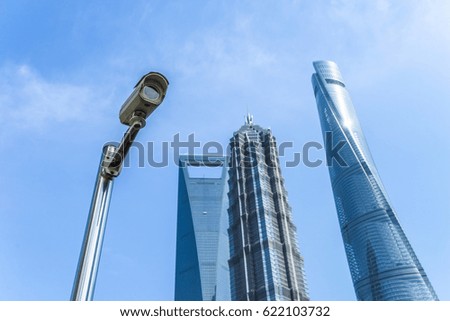CCTV camera front of office building in shanghai 
