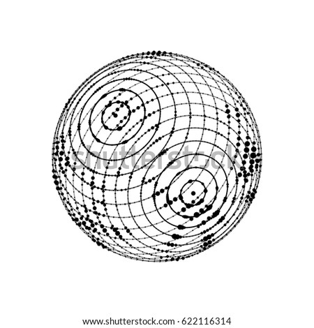 Abstract sphere made of points and dots. Black globe isolated on white background.