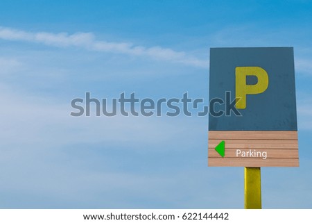 Parking sign modern style on blue sky background.
