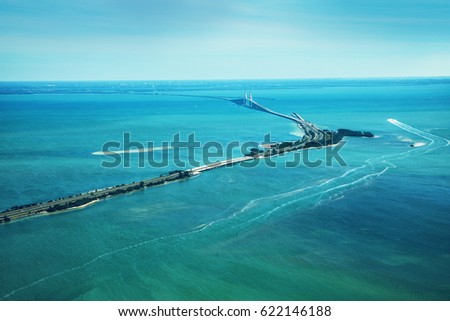 Aerial view on Sunshine Skyway Bridge, close to St. Petersburg, Florida