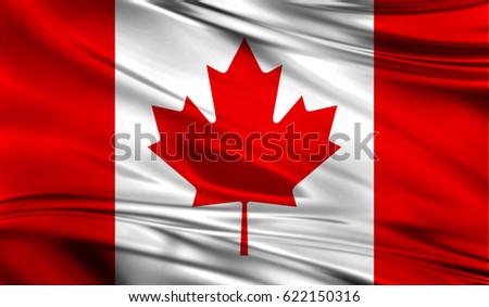 Realistic flag of Flag Canada of on the wavy surface of fabric. This flag can be used in design Royalty-Free Stock Photo #622150316