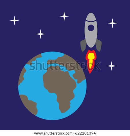  image of a rocket soaring above the earth