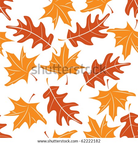 Seamless autumnal pattern with maple and oak leaves. Vector illustration