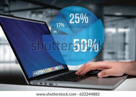View of Blue survey graph interface with business theme going out a laptop - Technology concept