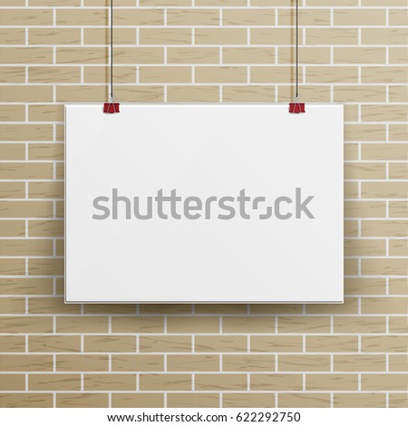White Blank Paper Wall Poster Mock up Template Vector. Realistic Illustration. Template Frame Design