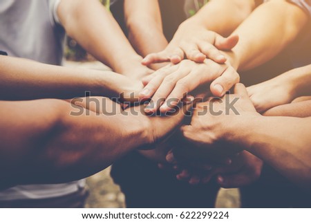Business teamwork join hands together. Business teamwork concept Royalty-Free Stock Photo #622299224
