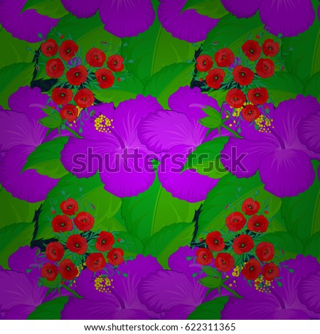 Decorative ornament for fabric, textile, wrapping paper. Traditional oriental seamless paisley pattern. Vector striped seamless pattern with hibiscus flowers. Floral wallpaper on a blue background.