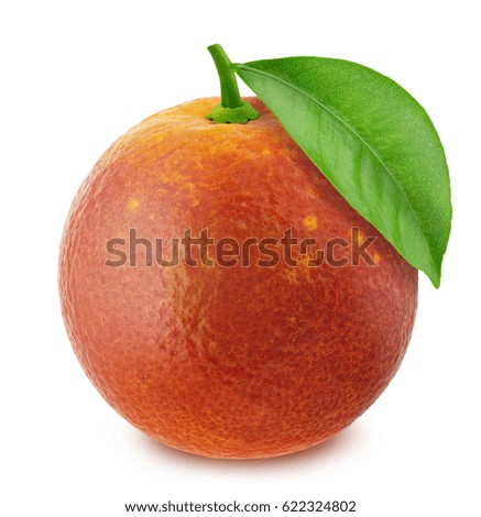 Bloody orange with leaf isolated on white background