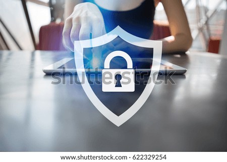 Cyber security, Data protection, information safety and encryption. internet technology and business concept.  Virtual screen with padlock icons. 