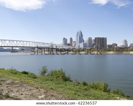Ohio River Cincinnati Ohio Skyline Cityscape From Newport Kentucky
