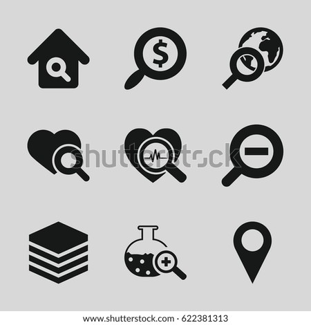 Search icons set. set of 9 search filled icons such as zoom out, archive