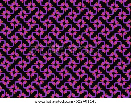 A hand drawing pattern made of fuchsia, purple and red on a black background.