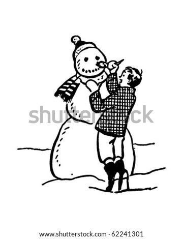 Making A Snowman - Retro Clipart Illustration