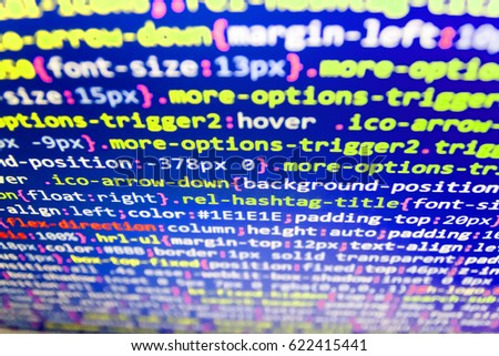 Writing programming functions on laptop. Software abstract background. Internet security hacker prevention. Coworkers team in modern office. Notebook closeup photo. 
