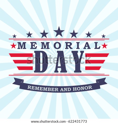 Memorial Day background with stars, ribbon and lettering. Template for Memorial Day. Vector illustration. Royalty-Free Stock Photo #622431773