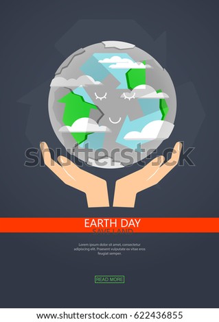 Recycling, non-waste production, environmentally friendly, care of the planet, flat design. Earth day.