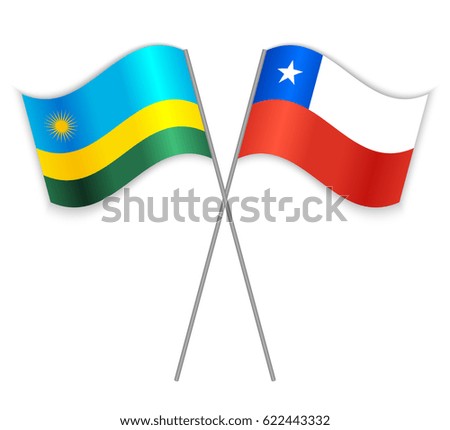 Rwandan and Chilean crossed flags. Rwanda combined with Chile isolated on white. Language learning, international business or travel concept.