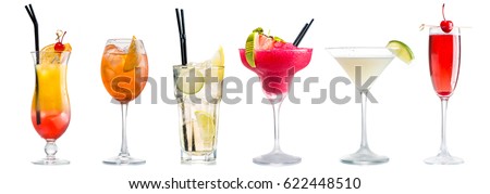 Set of classic cocktails isolated on white Royalty-Free Stock Photo #622448510