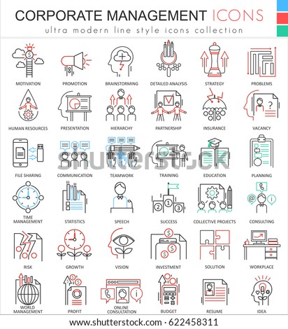  Corporate managment ultra modern color outline line icons for apps and web design.