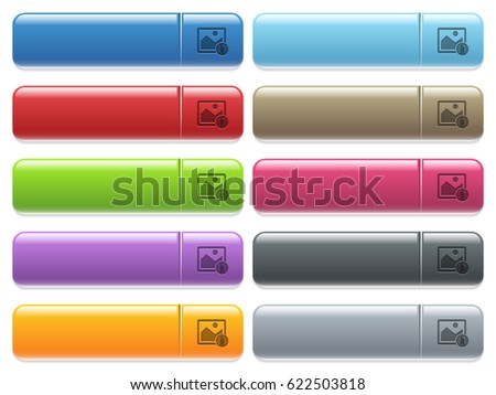 Image properties engraved style icons on long, rectangular, glossy color menu buttons. Available copyspaces for menu captions.