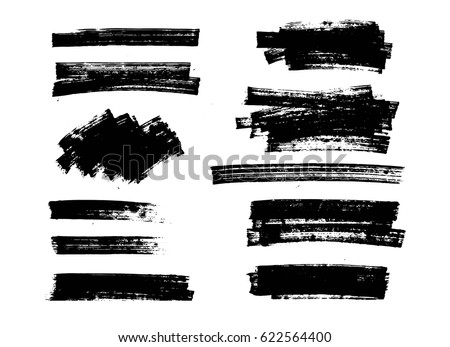 Set of black paint  brush strokes, grunge brushes, marker lines. Vector dirty artistic design elements, backgrounds, textures.