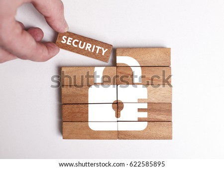 Business, Technology, Internet and network concept. Young businessman shows the word: Security
