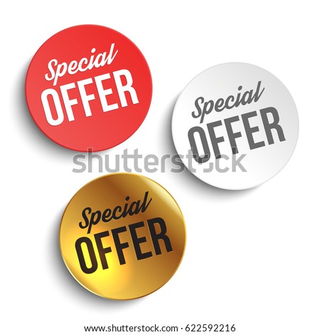 Set of color special offer buttons or badges. Vector illustration. Royalty-Free Stock Photo #622592216