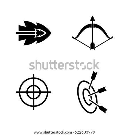 Bows and Arrows. Simple Related Vector Icons Set for Video, Mobile Apps, Web Sites, Print Projects and Your Design. Black Flat Illustration on White Background.