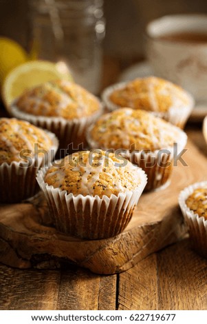 Lemon poppy seed muffins with sweet glaze