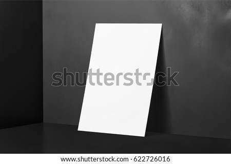 White Poster Mockup on black background with a reflection