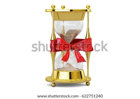 Hourglass with bow and ribbon, gift concept. 3D rendering isolated on  white background 