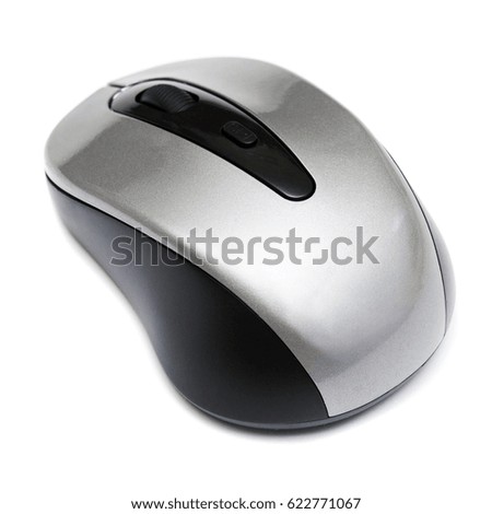 Computer mouse gray isolated on white background. Flat lay, top view