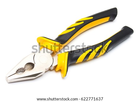 Pliers isolated on white background. Flat lay, top view
