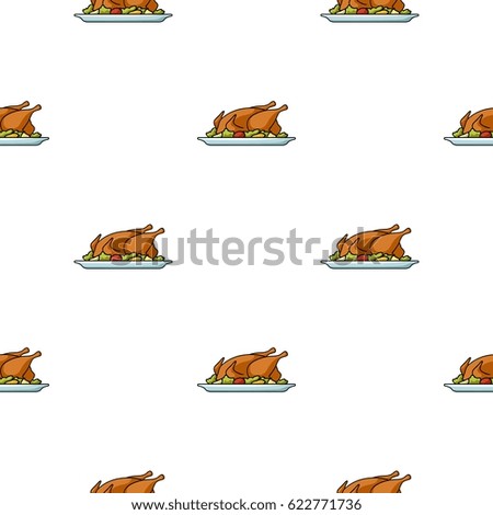 Roasted chicken with garnish icon in cartoon style isolated on white background. Restaurant pattern stock vector illustration.
