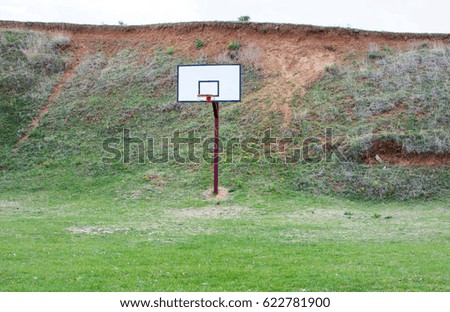 Basketball field covered with grass in the countryside