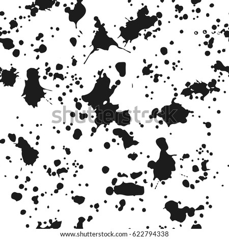 Hand drawn seamless pattern with black paint blot. Abstract brush background. Grunge vector illustration