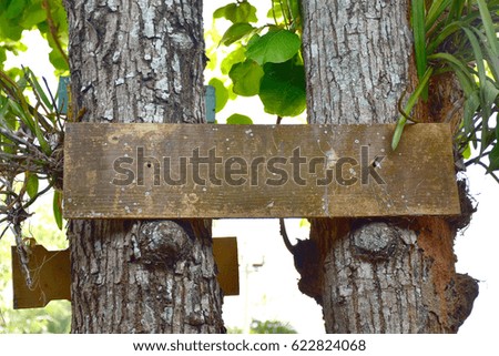 old wooden tag on trees.
