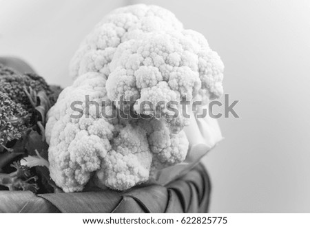 Broccoli and Cauliflower close up with B&W color