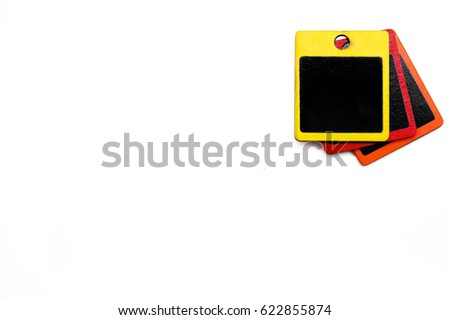 blank colorful wooden sign board over white background