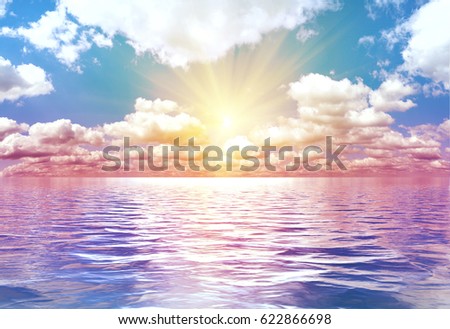 Beautiful sun set in the middle of the ocean