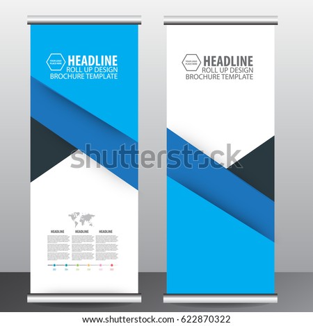 blue roll up business brochure flyer banner design vertical template vector, cover presentation abstract geometric background, modern publication x-banner and flag-banner,carpet design Royalty-Free Stock Photo #622870322