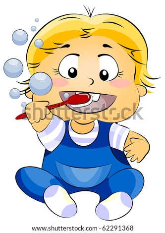 Illustration of a Baby Brushing His Teeth - Vector