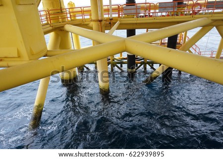 Offshore platform structure at sea deck facilities,Sarawak Operation,South China Sea.Also know as spider web structure.