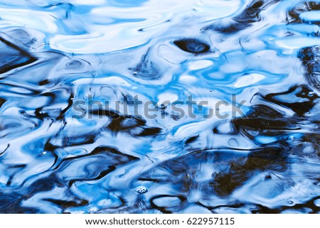 Waves, reflections and bubbles on the water surface. Shooting from the top. Background image