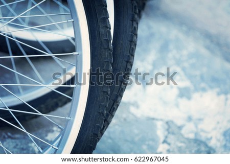 Bicycle wheel, close-up. Toned