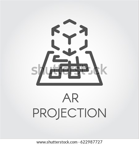 Black flat simple icon in style line art. Outline symbol with stylized image of a new device virtual augmented reality. Stroke vector logo digital AR technology future. Pictogram on a gray background. Royalty-Free Stock Photo #622987727